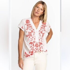 Johnny Was Oleander Button Neck Celestial‎ Star Moon Tee